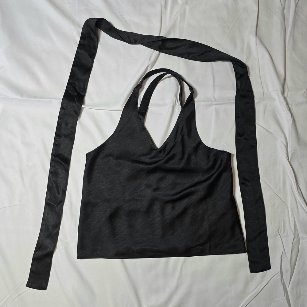 Wildfang Adjustable Strap Black Empower Satin Cami With Scarf